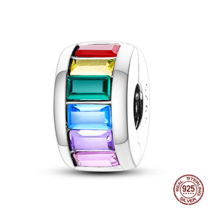 Shining Colorful Heart Charms Beads  Original 925Silver Bracelet Exquisite DIY Jewelry Gift 912349723-300S