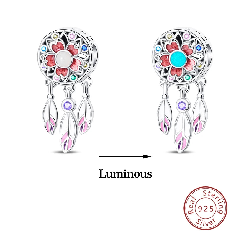 Glow in the dark  Firefly Honeybee Star  925 Silver Charms Beads  Original Bracelets Fine DIY Jewelry 912349723-200S