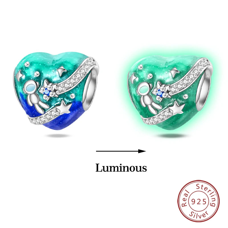 Glow in the dark  Firefly Honeybee Star  925 Silver Charms Beads  Original Bracelets Fine DIY Jewelry 912349723-200S