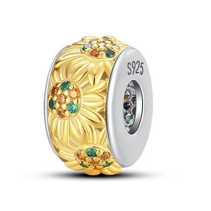 Golden Sunflowers Heart Charms Beads 925 Sterling Silver ﻿Original Bracelets Luxury Party DIY Jewelry 912349723-100S