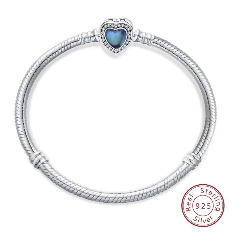 Original 925 Sterling Silver Snake Chain Heart-Shaped  Bracelets Fit Pandora Charms Beads  DIY Jewelry 912349723-PAB037