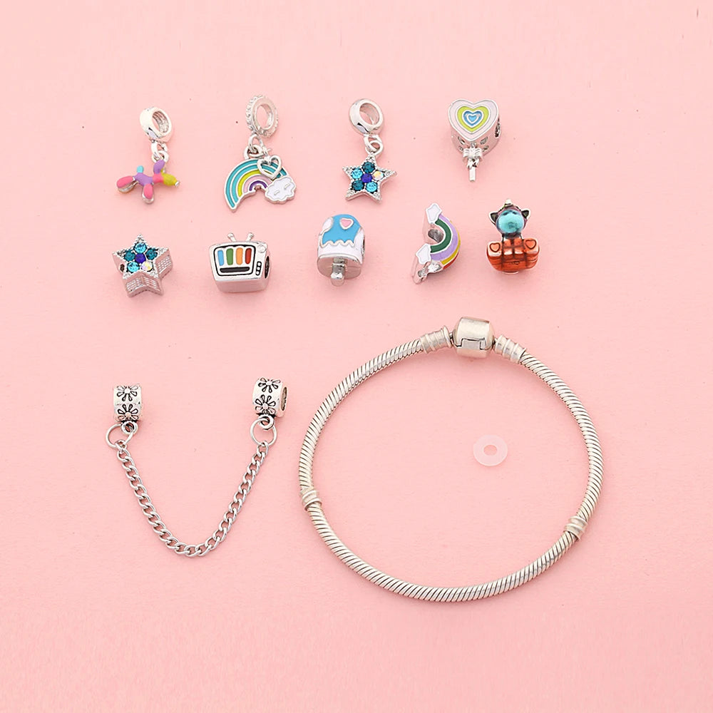 Trendy Multicolor Star Moon Dog Lollipop Pendant Bead Bracelets Cute Unicorn TV Charm Bracelet Jewelry Gift 1102936551-B