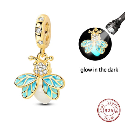 Glow in the dark  Firefly Honeybee Star  925 Silver Charms Beads  Original Bracelets Fine DIY Jewelry 912349723-200S