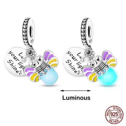 Glow in the dark  Firefly Honeybee Star  925 Silver Charms Beads  Original Bracelets Fine DIY Jewelry 912349723-200S