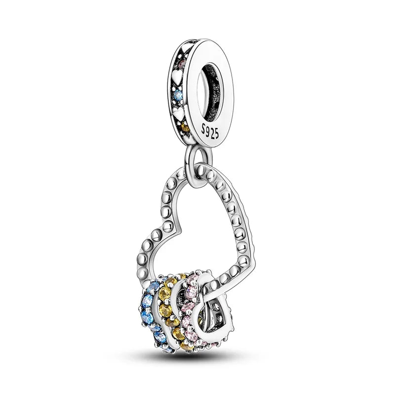 Shining Colorful Heart Charms Beads  Original 925Silver Bracelet Exquisite DIY Jewelry Gift 912349723-300S