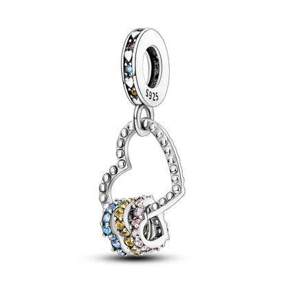 Shining Colorful Heart Charms Beads  Original 925Silver Bracelet Exquisite DIY Jewelry Gift 912349723-300S