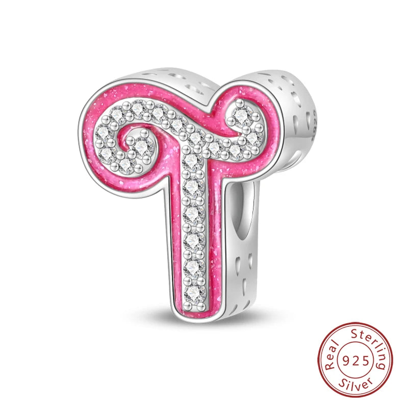 Romantic Pink 26 Letters DIY Love Charms Beads Original Bracelet Fine DIY Jewelry 925 Sterling Silver 912349723-L100S