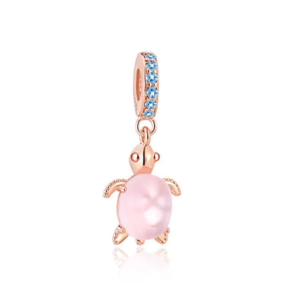 NEW Murano Glass Pink and Blue Sea Turtle Charm Fish Bead  Original Bracelet Fine DIY Jewelry 925 Sterling Silver 912349723-800S