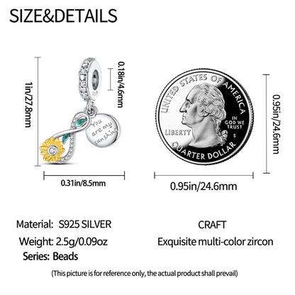 Golden Sunflowers Heart Charms Beads 925 Sterling Silver ﻿Original Bracelets Luxury Party DIY Jewelry 912349723-100S