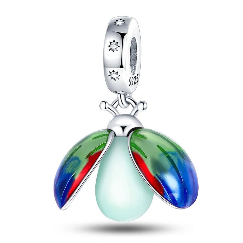 Glow in the dark  Firefly Honeybee Star  925 Silver Charms Beads  Original Bracelets Fine DIY Jewelry 912349723-200S