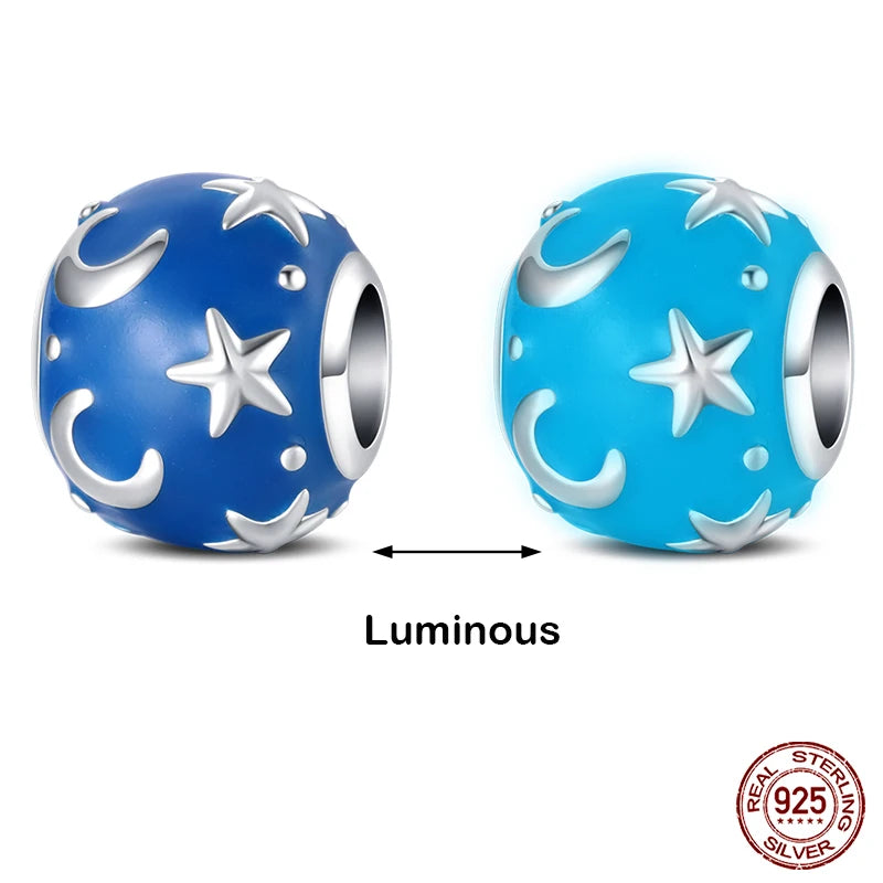 Glow in the dark  Firefly Honeybee Star  925 Silver Charms Beads  Original Bracelets Fine DIY Jewelry 912349723-200S