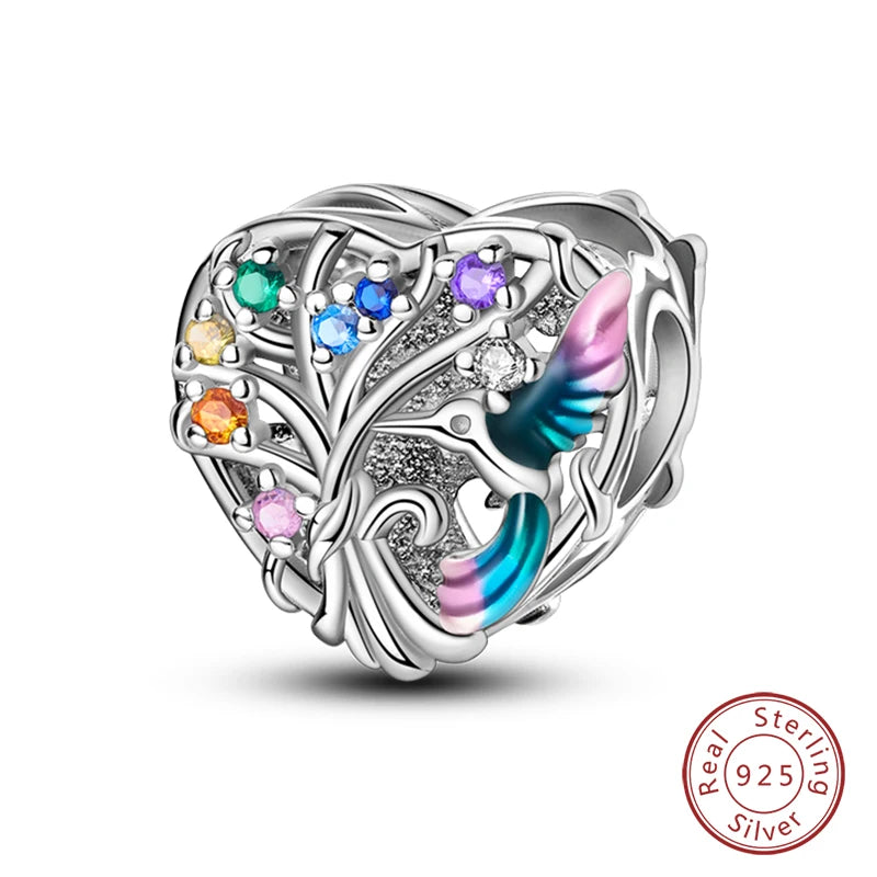 Shining Colorful Heart Charms Beads  Original 925Silver Bracelet Exquisite DIY Jewelry Gift 912349723-300S