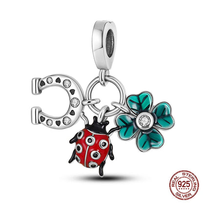 Lucky Four Leaf Clover Series Charms Beads  Original Bracelet Fine DIY Jewelry 925 Sterling Silver 912349723-500S