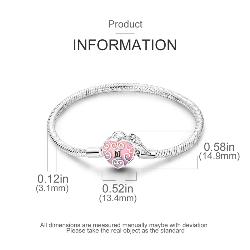Original 925 Sterling Silver Snake Chain Heart-Shaped  Bracelets Fit Pandora Charms Beads  DIY Jewelry 912349723-KJB056