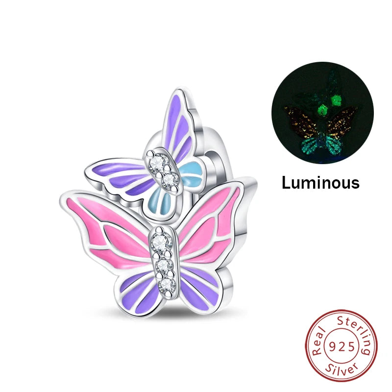 Glow in the dark  Firefly Honeybee Star  925 Silver Charms Beads  Original Bracelets Fine DIY Jewelry 912349723-200S