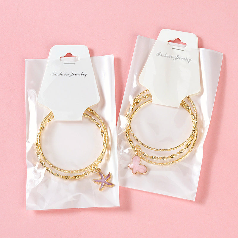 Gold Enamel-Dripping Pendant Twisted Bangle (Three-Ring)  M.43