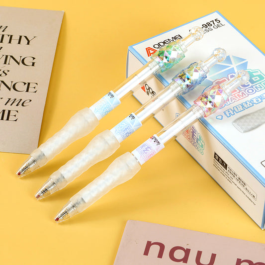 Gorgeous Aode Mei 9875 Dazzling Diamond - themed Gel Pens on Display Stand! These pens, adorned with dazzling diamond - like elements, are attractively presented on the stand. M.82