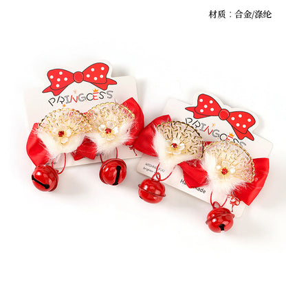 M42 Boxed Red Fan-Shaped Bow Tie Duck Clip Pair with Bells