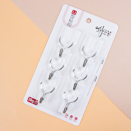 Qiaoxiaoya Model 9102 Adhesive Hooks - 6 Pcs U-Shaped Type M.16