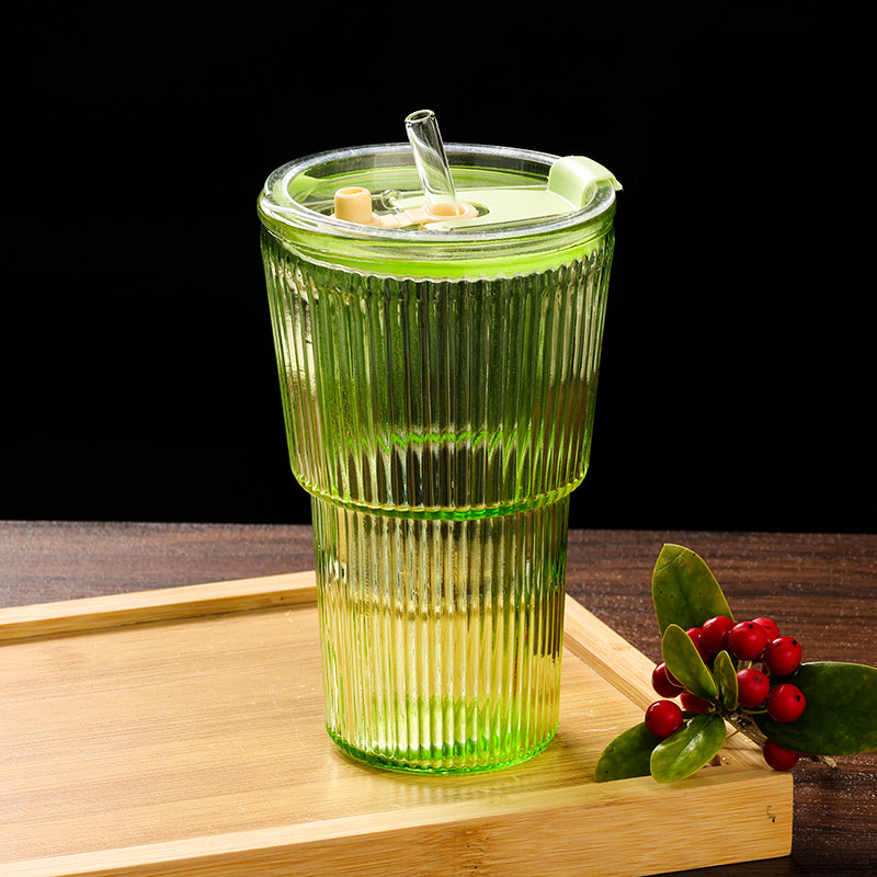 Ribbed Juice Glass with Straw (450ml) M.17