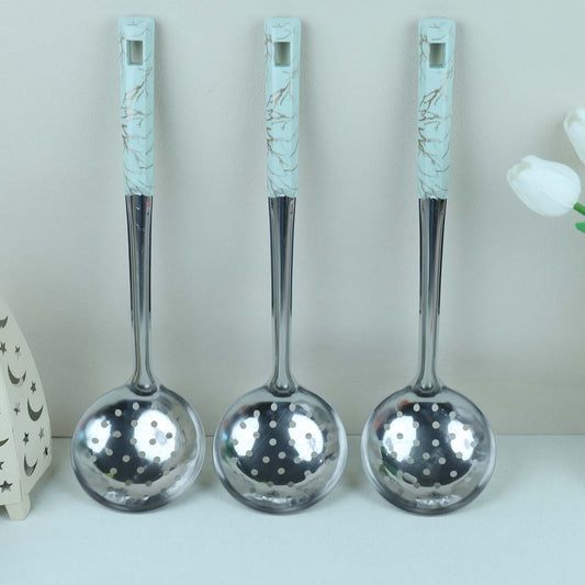 Stainless Steel Strainer Spoon with White Stone Pattern Handle M.61