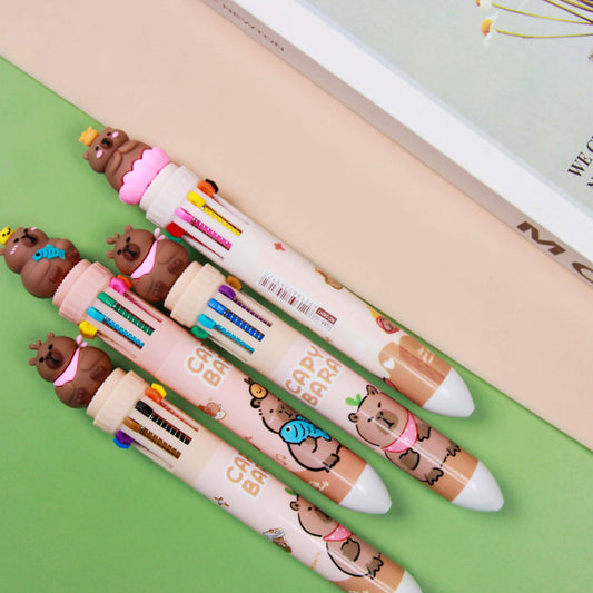 Capybara 10-Color Handbook Ballpoint Pen (143141255mm) 0.4mm Fine Nib Macaron Colors with Storage Case M.82