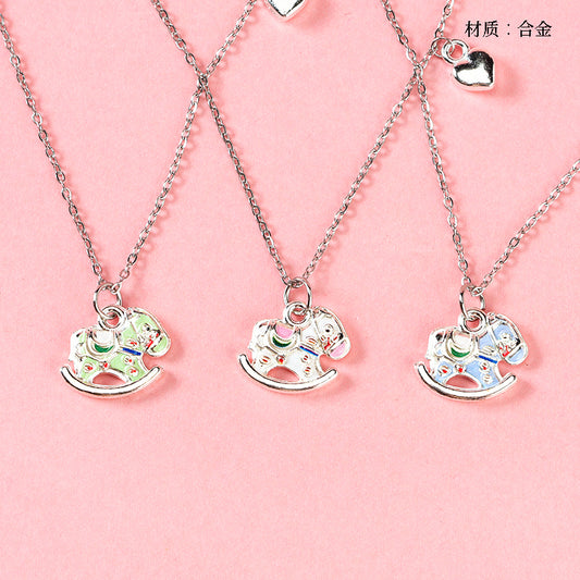 Colorful Enamel Pony - shaped Heart - shaped Necklace M.43