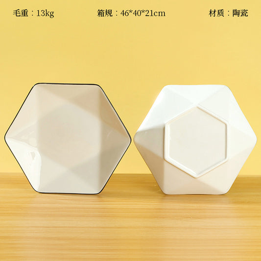 8 - inch Black - rimmed White Hexagonal Plate (First Grade) M.66 JPDB