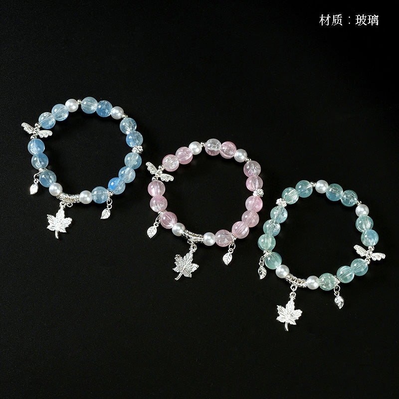 Delicate Shattered Pearl Butterfly Maple Leaf Bracelet  M.43