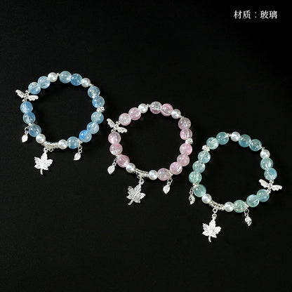 Delicate Shattered Pearl Butterfly Maple Leaf Bracelet  M.43