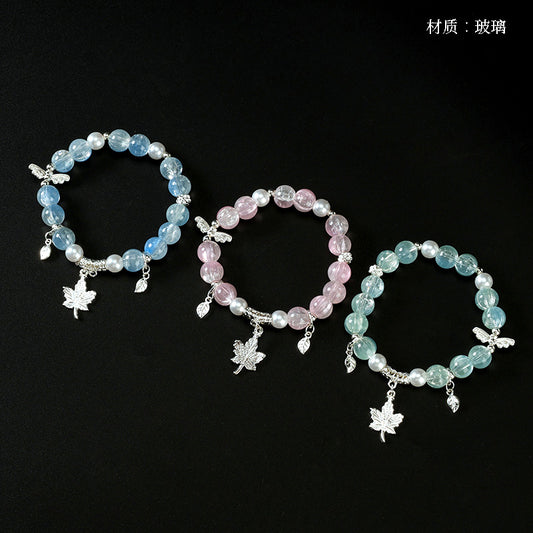 Delicate Shattered Pearl Butterfly Maple Leaf Bracelet  M.43