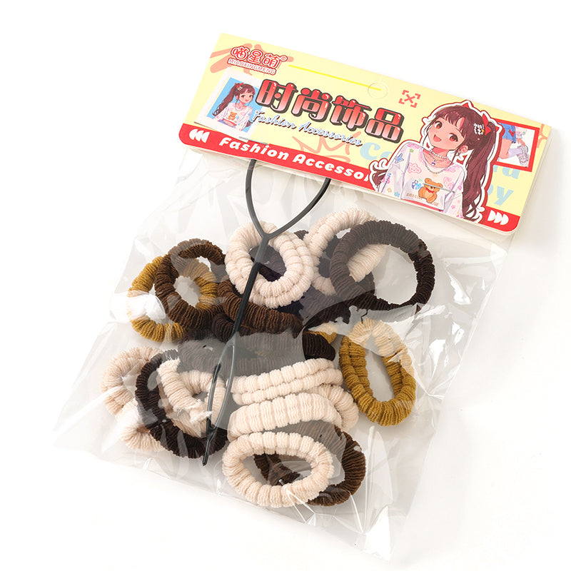 M42 MXM-117 Coffee-colored Terry Cloth Hair Ties + Hair Bun Makers (20 Pieces)