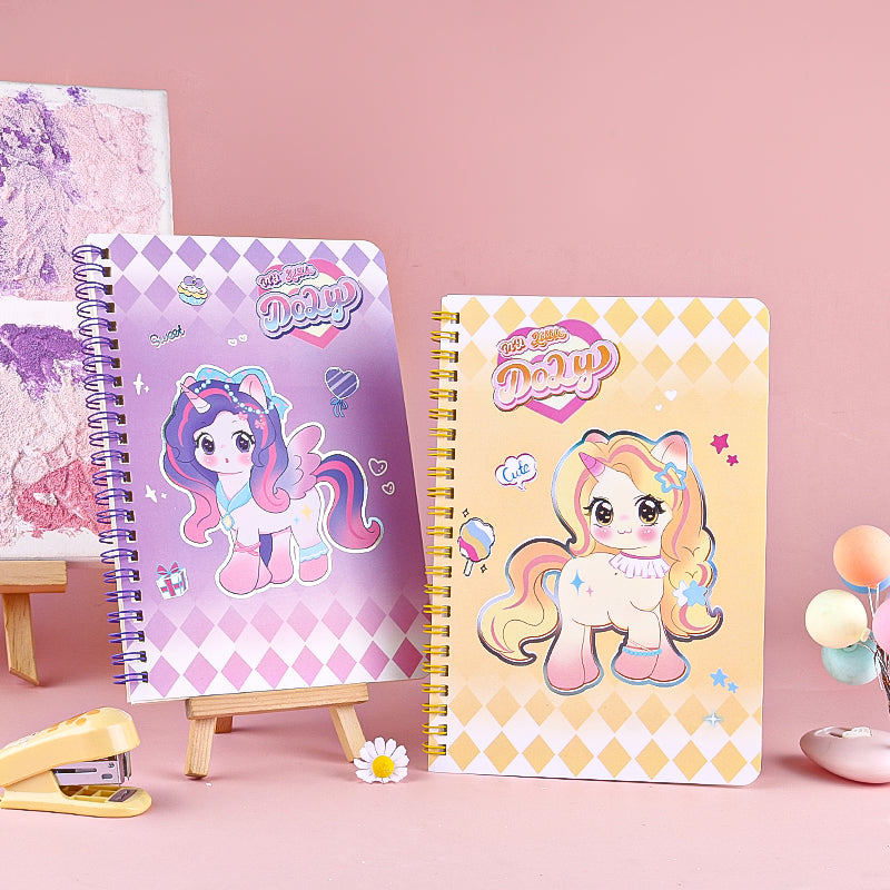 Premium XX-2599 Cute Pony 25K Silver Hot-Stamped Spiral Notebook M.81