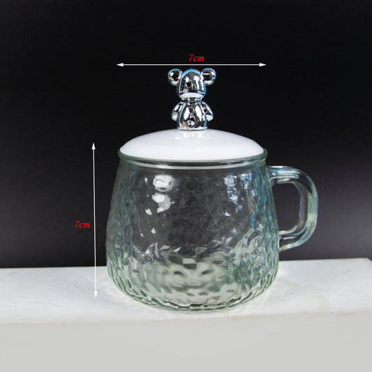Internet - Famous Bear - shaped Glass Mug with Lid and Handle (with a 70mm Teaspoon) M.17