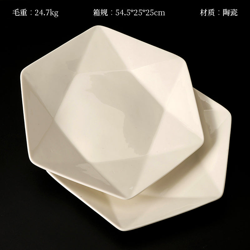 9 - inch White Hexagonal Flat Plate (Qualified Product) M.66 JPDB