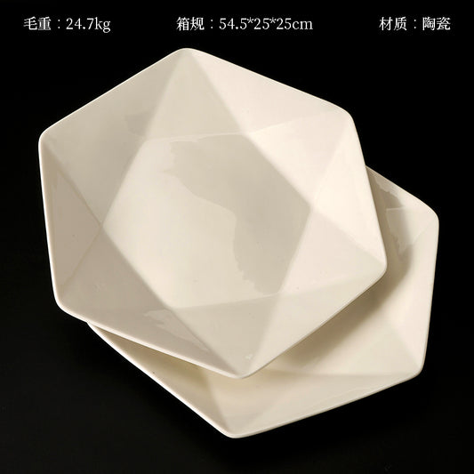 9 - inch White Hexagonal Flat Plate (Qualified Product) M.66 JPDB