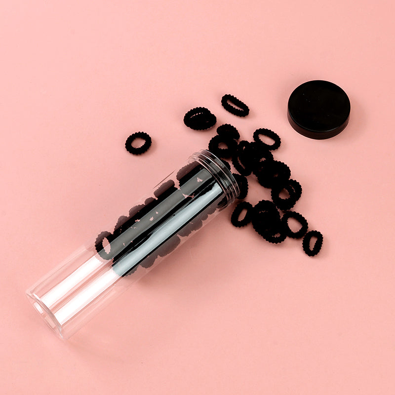 M42 Black Ribbed Terry Cloth Hair Ties for Children in a Bucket (80 Pieces)