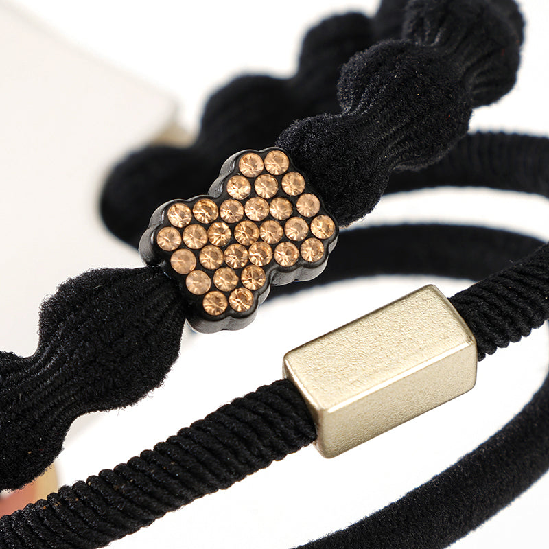 M42 3 Crystal-Studded Bow Tie Accessory Set with Hair Ties - Sparkly for Party Hairstyling