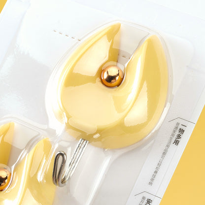 Qiaoxiaoya Model 9414 Adhesive Hooks - 2 Pcs, Golden Round Bead Design M.16