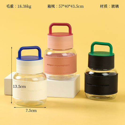 Chubby Glass Cup with Leather Sleeve and Carry Strap (Model 105) M.17