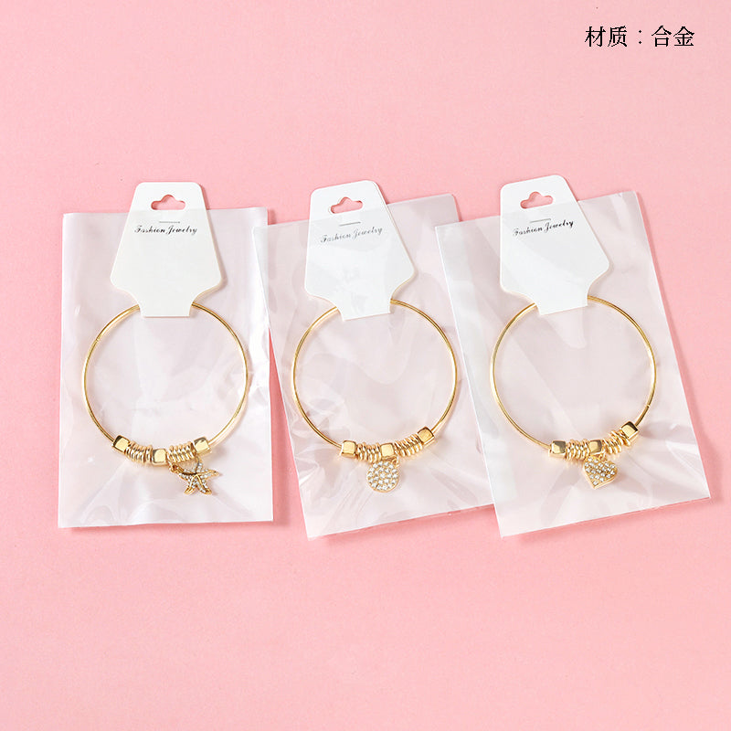 Gold Multi-Circle Full-Diamond Pendant Bangle  M.43