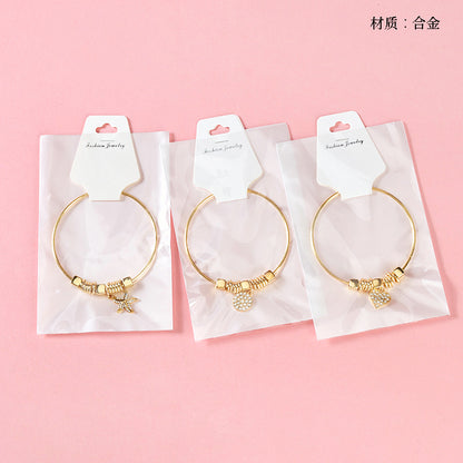 Gold Multi-Circle Full-Diamond Pendant Bangle  M.43