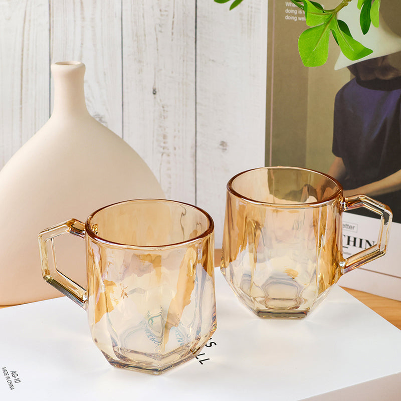 Huajingya Hexagonal Glass Handle Cup (Amber Smoke Gray) M.17