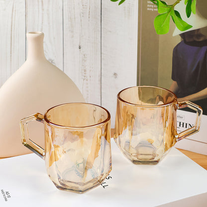 Huajingya Hexagonal Glass Handle Cup (Amber Smoke Gray) M.17