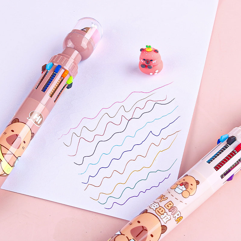 Bolígrafo Capybara 9106 de 10 colores, punta fina de 0,4 mm, colores macarrón para diario, M.82