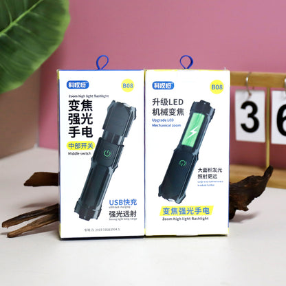 B08 Outdoor Zoomable Super Bright Flashlight - Adjustable Focus LED Rechargeable for Camping Hiking M.91 JPDB M.91 JPDB