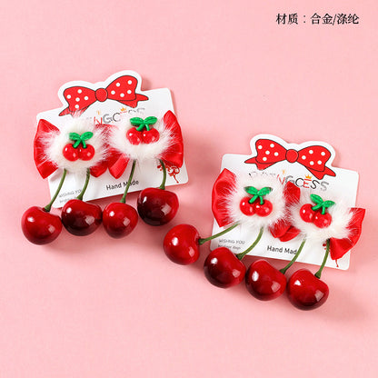 M42 Boxed Red Bowknot & Cherry Pair Hair Clips for Kids