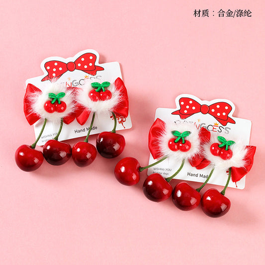 M42 Boxed Red Bowknot & Cherry Pair Hair Clips for Kids