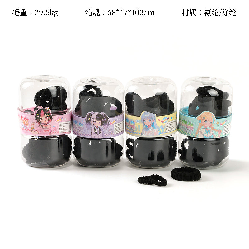 M42 MXM - 132 Black Terry Cloth Hair Ties Combo in a Double - layer Bottle (8 + 30 Pieces)
