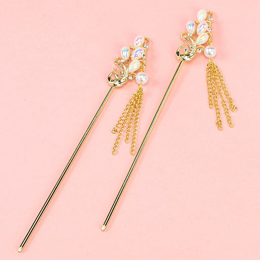 M42 New Pearl Phoenix Hair Pin with Tassel Details